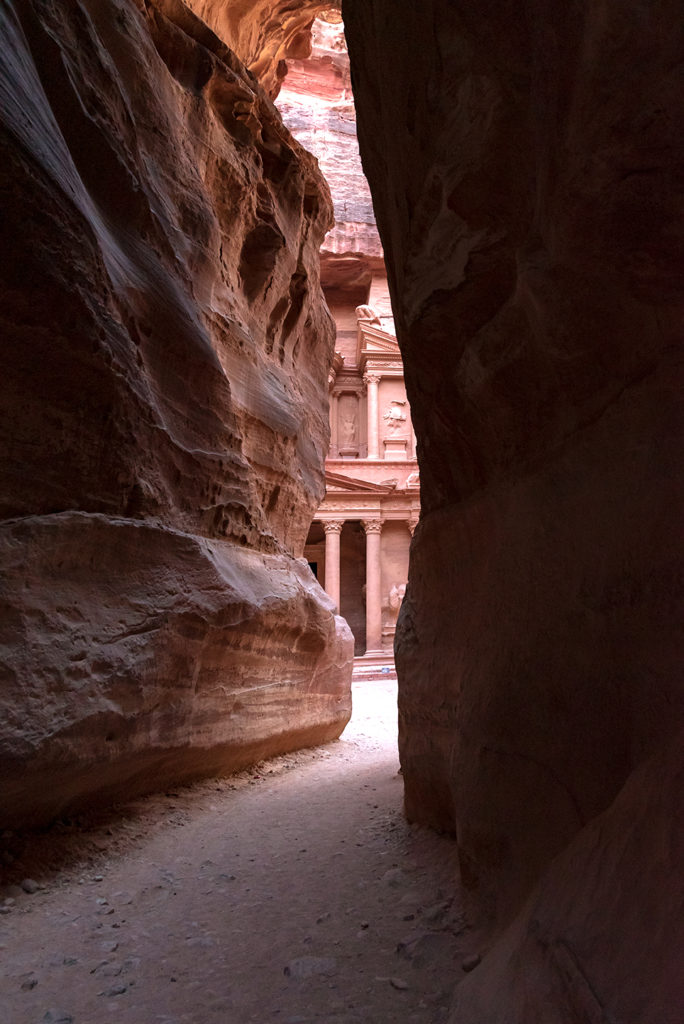 Secret view of the treasure from the siq in Petra